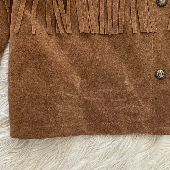 Rylee + Cru Tan Cropped Button Front Faux Suede Fringe Jacket Rust 12-14Y - Picture 9 of 9